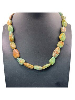 Natural Turquoise Chunky Beaded Necklace Lobster Clasp Earthy Tone 17" Southwest